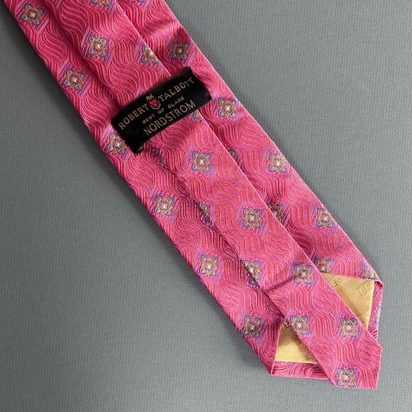 Robert Talbott Tie Silk Hand Sewn Jacquard pink colorful diamond patterned - Picture 6 of 9